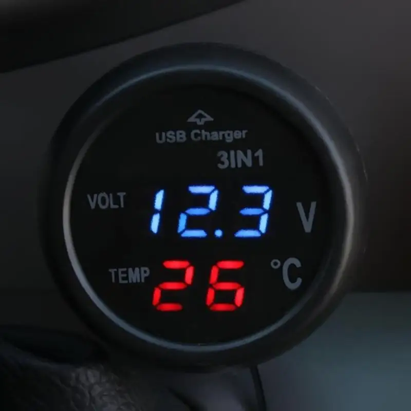 12V/24V Digital Meter Monitor 3 in 1 LED USB Car Charger Voltmeter Thermometer Battery LCD Dual Display | Автомобили и мотоциклы