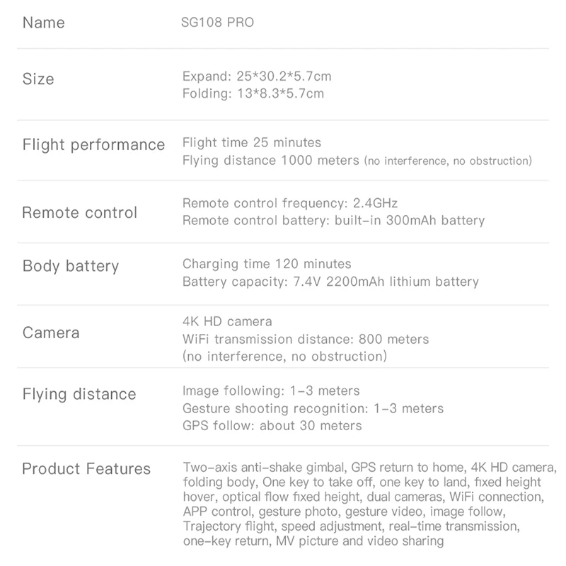 SG108 PRO RC Drone Quadcopter With Camera 4K HD Professional Dones Toys 5G Wifi Long Battery Life Helicopter Dron Children Toy
SG108 PRO RC Drone Quadcopter With Camera 4K HD Professional Dones Toys 5G Wifi Long Battery Life Helicopter Dron Children Toy