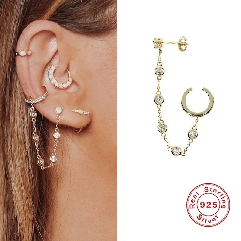 AIDE Korean Fashion Hip Hop Chain Earrings Zircon Drop Cuff Piercing Earrings For Women 925 Silver Jewelry oorbellen
AIDE Korean Fashion Hip Hop Chain Earrings Zircon Drop Cuff Piercing Earrings For Women 925 Silver Jewelry oorbellen