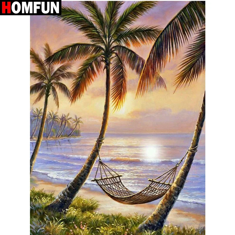 Алмазная 5D Вышивка HOMFUN, Набор для вышивки «закат у моря», «сделай сам», вышивка крестиком, украшение для дома, подарок