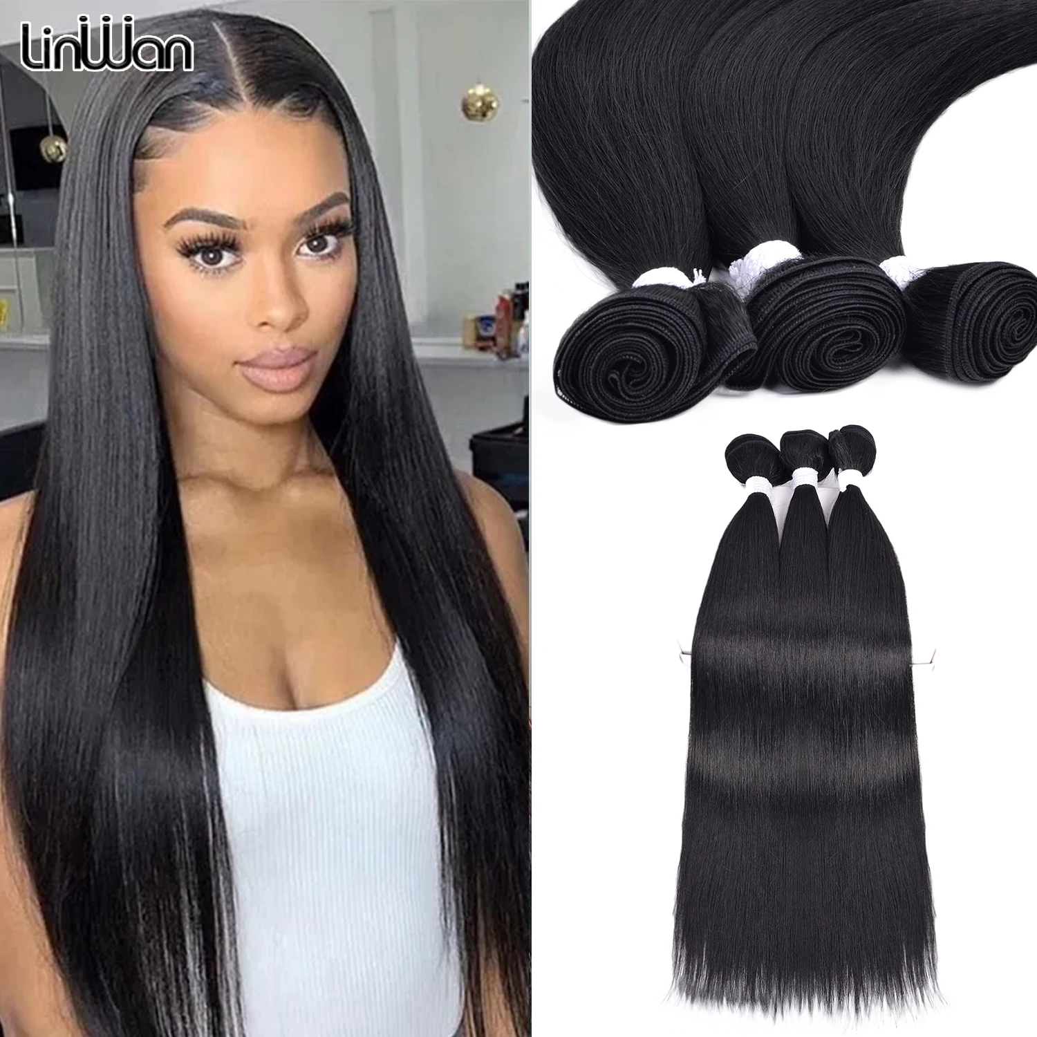 Straight Synthetic Hair Weave 3 Hair Bundles Deals 22 26 Inches Color Black Synthetic Hair Weft With 4×4 Lace Closure For Women
Straight Synthetic Hair Weave 3 Hair Bundles Deals 22 26 Inches Color Black Synthetic Hair Weft With 4×4 Lace Closure For Women