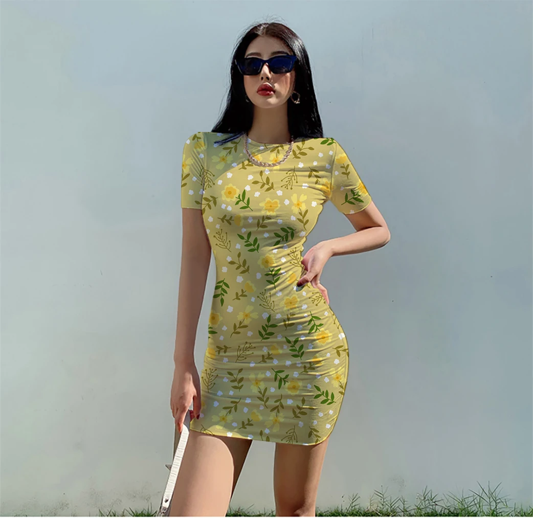 Summer ladies 3D printed polyester fiber large size short-sleeved yellow flower dress casual soft and comfortable close-fitting
Summer ladies 3D printed polyester fiber large size short-sleeved yellow flower dress casual soft and comfortable close-fitting
