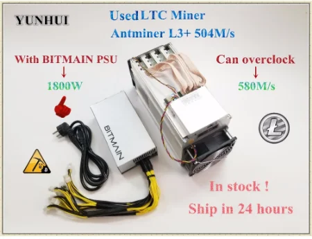Фото {read description}LTC Scrypt Miner ANTMINER L3+ 504M With BITMAIN APW7 1800W Litecoin Mining Machine 800W On Wall |