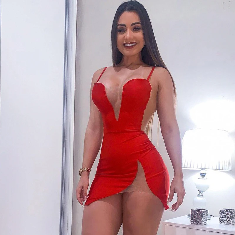 CIBBAR Solid Deep V Neck Low Chest Mini Dress Women Sexy Backless Bodycon Side Split Sundress Fashion Patchwork Party Clubwear
CIBBAR Solid Deep V Neck Low Chest Mini Dress Women Sexy Backless Bodycon Side Split Sundress Fashion Patchwork Party Clubwear