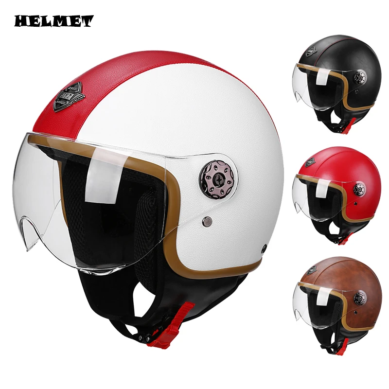 Men Retro Motorcycle Helmet Half Face Helmet Four Seasons Single Lens Safety Helmet Visor Helmet Protective Cap Scooter Helmet
Men Retro Motorcycle Helmet Half Face Helmet Four Seasons Single Lens Safety Helmet Visor Helmet Protective Cap Scooter Helmet