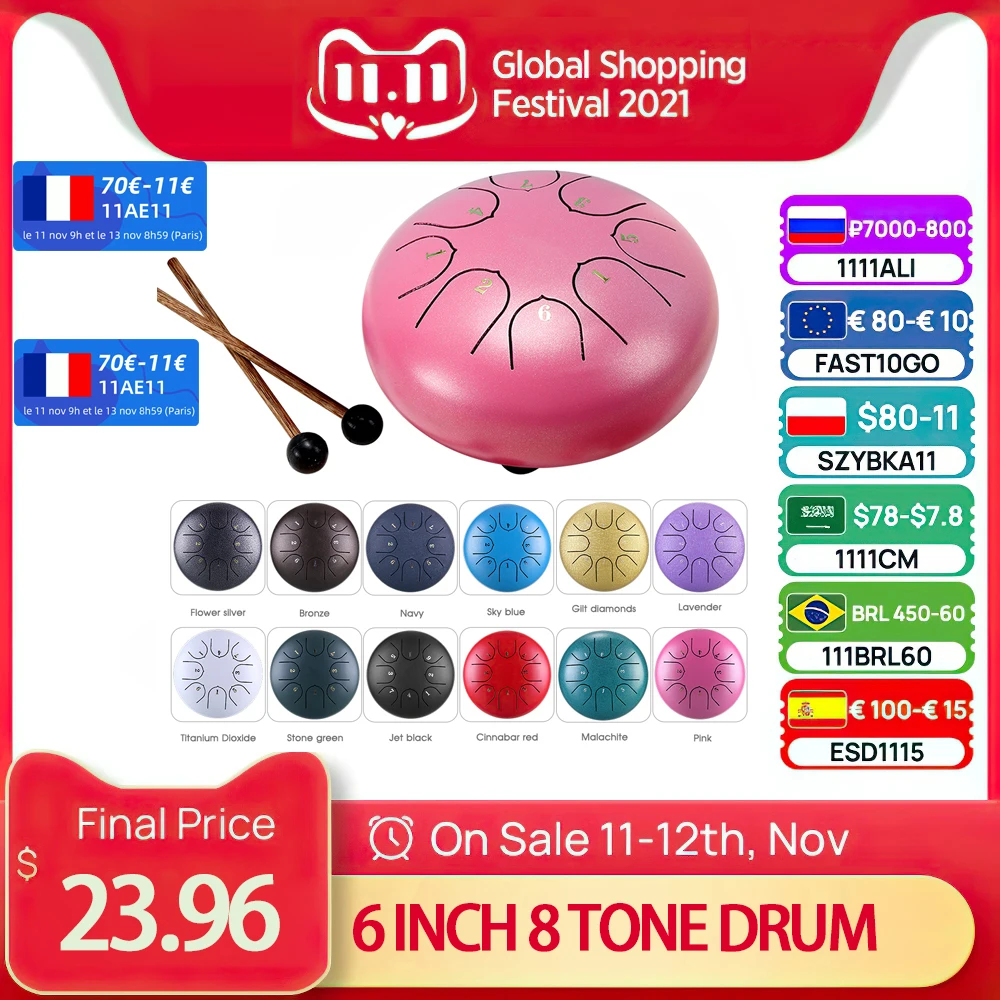6 Inch Mini Drum 8 Tone Steel Tongue Drum Instrument Ethereal Drum C-tuned Drum Percussion Tambourine Adult Children Beginners
6 Inch Mini Drum 8 Tone Steel Tongue Drum Instrument Ethereal Drum C-tuned Drum Percussion Tambourine Adult Children Beginners