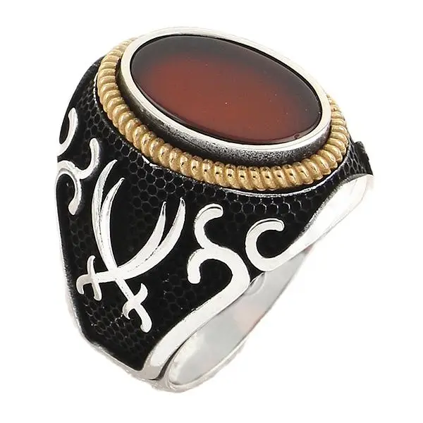 

Мужское серебряное кольцо с овальным красным агатом и натуральным камнем