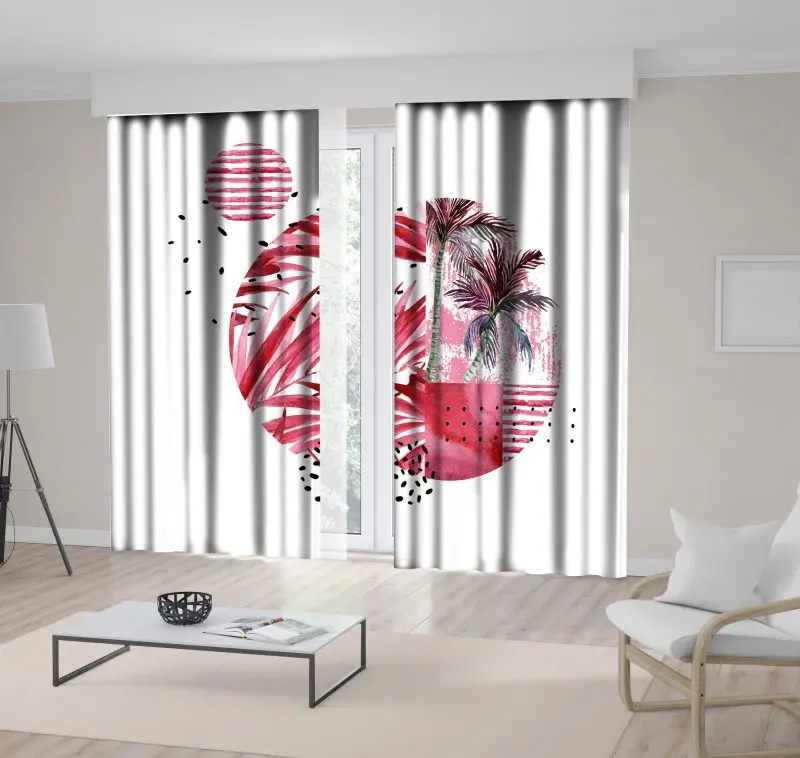 Curtain Tropical Palm Trees Leaves Sea and Geometric Shapes Floral Watercolor Artwork Red White
Curtain Tropical Palm Trees Leaves Sea and Geometric Shapes Floral Watercolor Artwork Red White