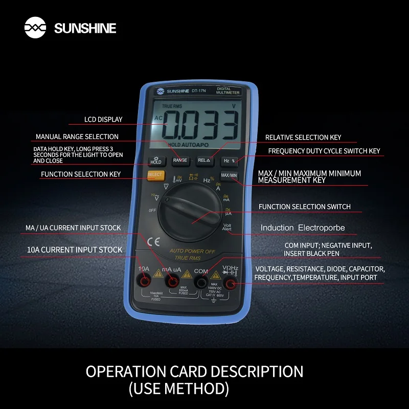 SUNSHINE dt 17n Multimeter Range lcd display Multimeter Auto Digital Multimeter is 35/6 automatic digital instrument Tester
SUNSHINE dt 17n Multimeter Range lcd display Multimeter Auto Digital Multimeter is 35/6 automatic digital instrument Tester
