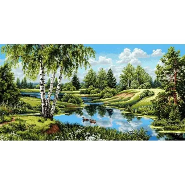 Панно "Пейзаж с утками" (95х50)|Гобелен| |