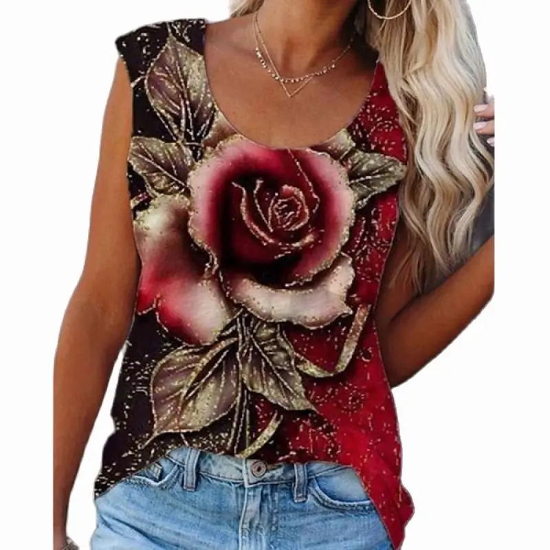 S-5XL Round Neck 4 Colors Women's Summer Rose Print Sleeveless Tops Floral Printed Blouses Plus Size Tops for Women
S-5XL Round Neck 4 Colors Women's Summer Rose Print Sleeveless Tops Floral Printed Blouses Plus Size Tops for Women