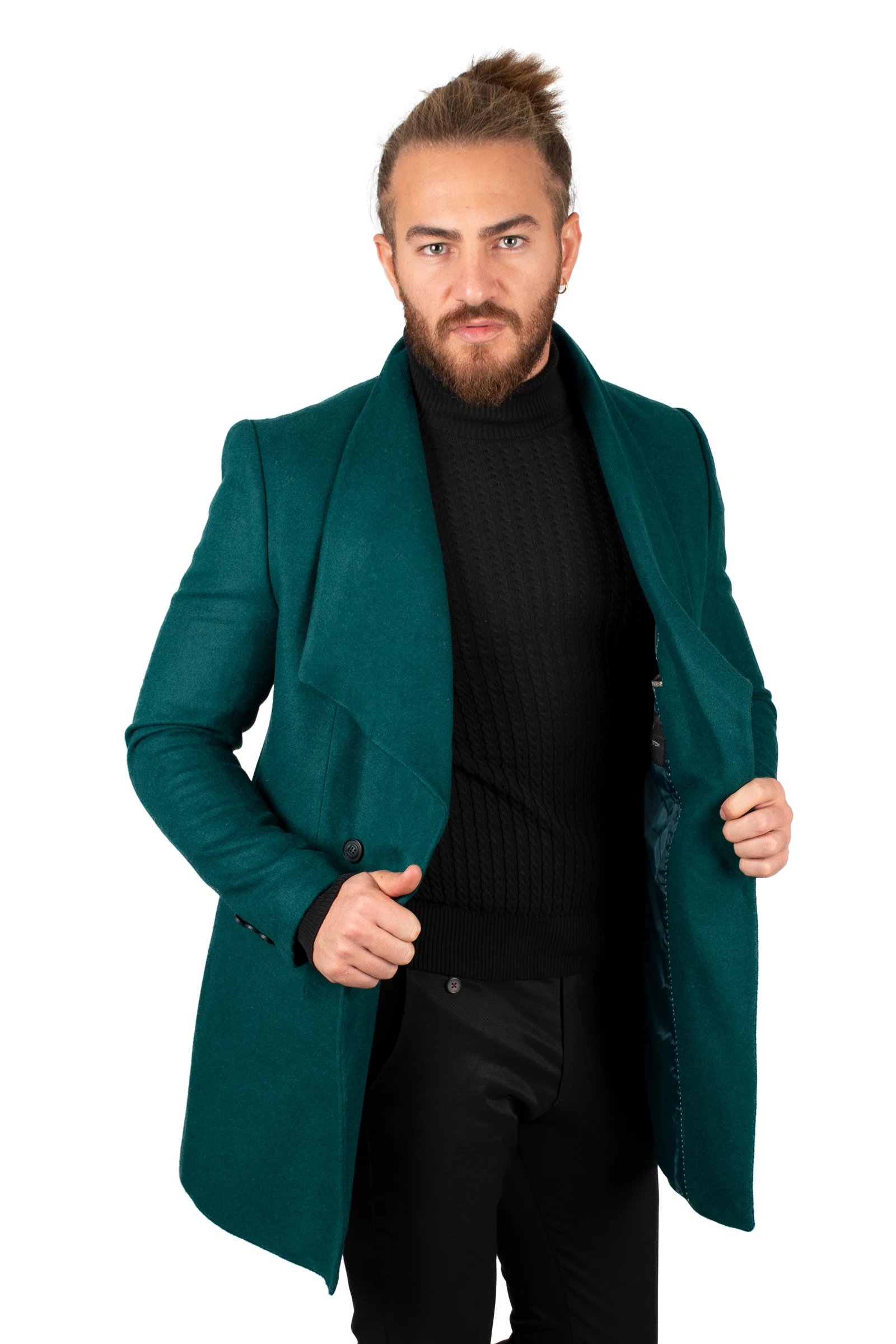 

DeepSEA Male Green Luxury Sports Stamp Coat Overcoat Tight-Fitting Mould Hot Shawl Collar Casual Autumn Winter Italian Style Long Coat 2002148