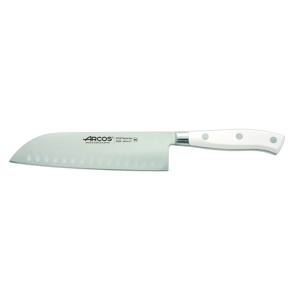 Нож Santoku Arcos Riviera Blanc 233524 стальной нитрам с ручкой полиоксиметилено и лист от 18 см в