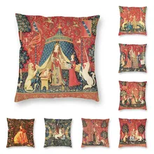 Fantasy Princess And Unicorn Square Throw Pillow Case Home Decor Printed Antique Tapestry Floral Art Cushion Cover for Sofa Car