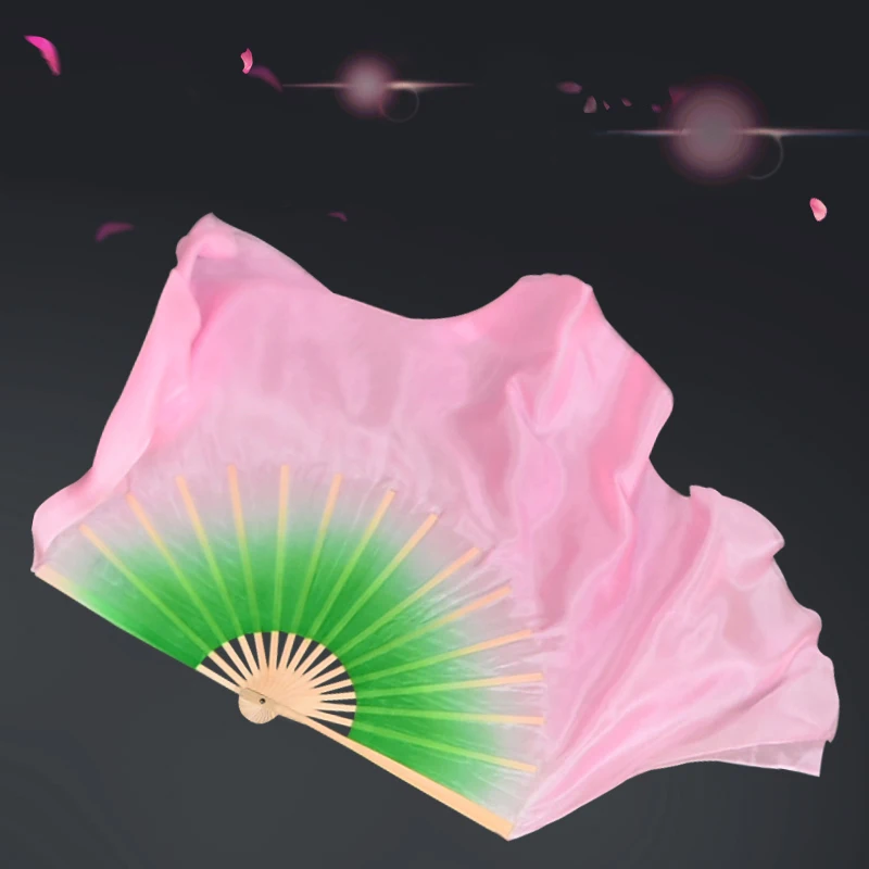 

Jiaozhou Yangge Dance Fan Pink And Green Silk Gradient 18/16 Bone Double-Sided Lengthened Children's And Adult Dancing Fan