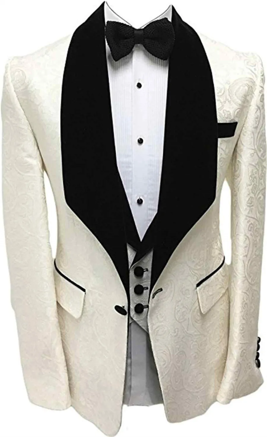 Custom Made Ivory Jacquard Groomsmen Groom Tuxedos Shawl Velvet Lapel Men Suits Wedding Best Man Blazer 3 Pieces Costume Homme
Custom Made Ivory Jacquard Groomsmen Groom Tuxedos Shawl Velvet Lapel Men Suits Wedding Best Man Blazer 3 Pieces Costume Homme