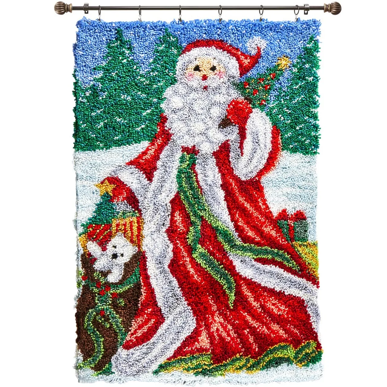

Latch Hook Rug Father Christmas Wall Tapestry DIY Carpet Rug Pre-Printed Canvas with Non-Skid Backing Floor Mat 69x102cm