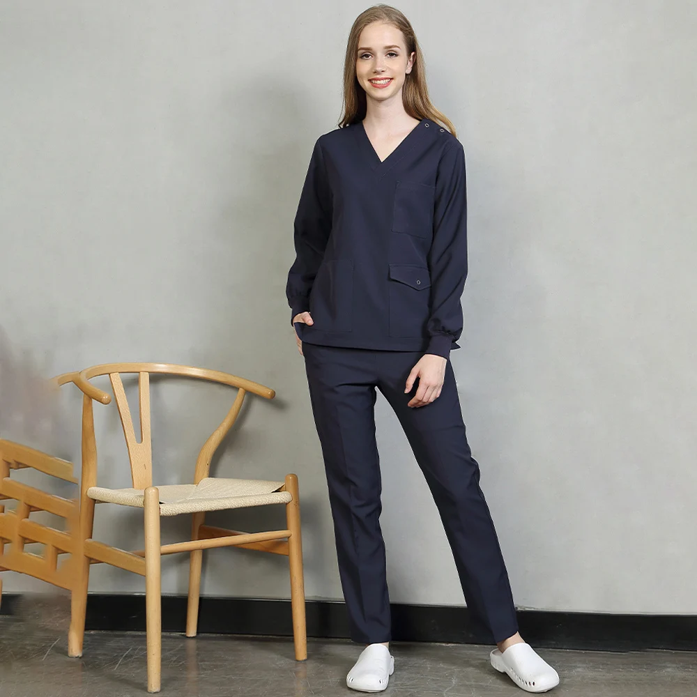 

Women's Men's Medical Scrubs Set Go-To Kit Nurse Uniform Long Sleeve Top Pant Doctor Working Suits Beautician Gray Workwear 302