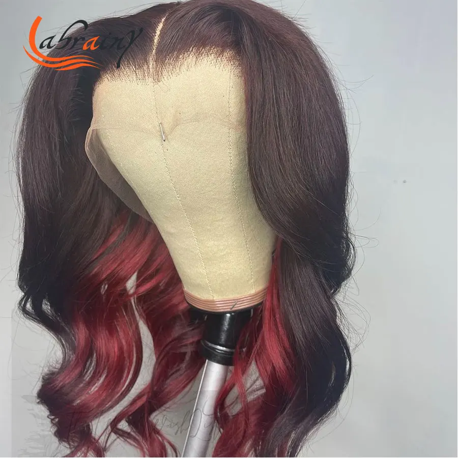 

13X6 Lace Frontal Body Wave Highlight 99J Wig Ombre Red Burgundy Lace Front Wavy Human Hair For Women Pre Plucked Bleached Knots