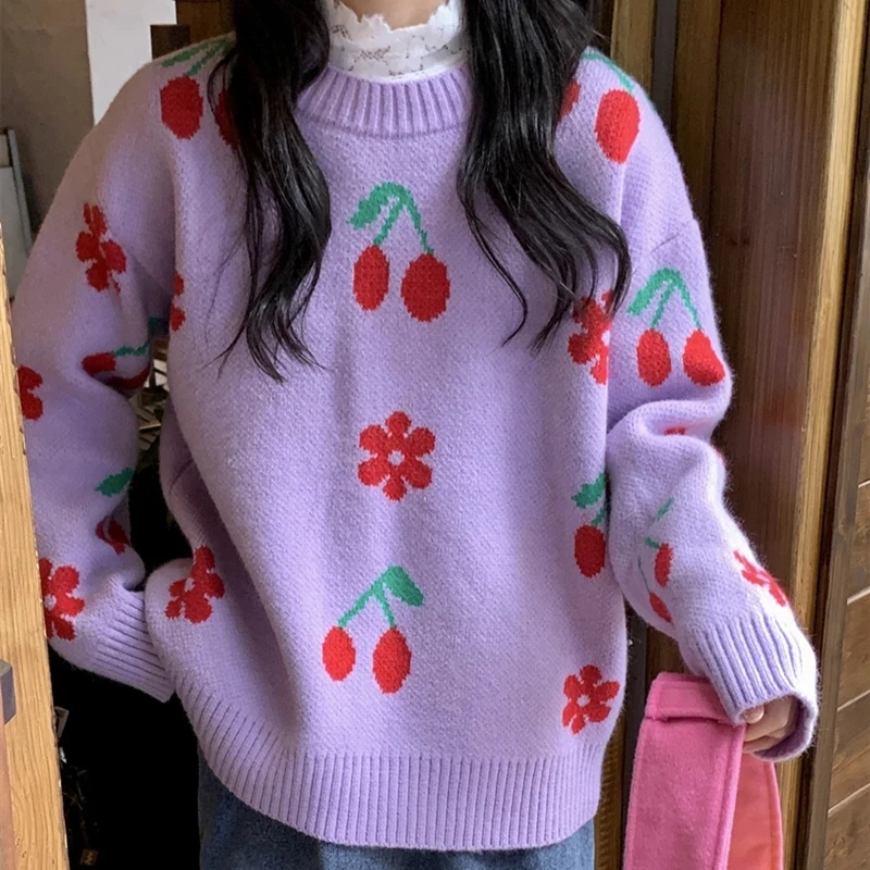 Women's Winter Pullover Casual Knitted Sweater Long Sleeve Elegant Tops Femme Fashion Warm Loose O Neck Floral Print Blouse
Women's Winter Pullover Casual Knitted Sweater Long Sleeve Elegant Tops Femme Fashion Warm Loose O Neck Floral Print Blouse