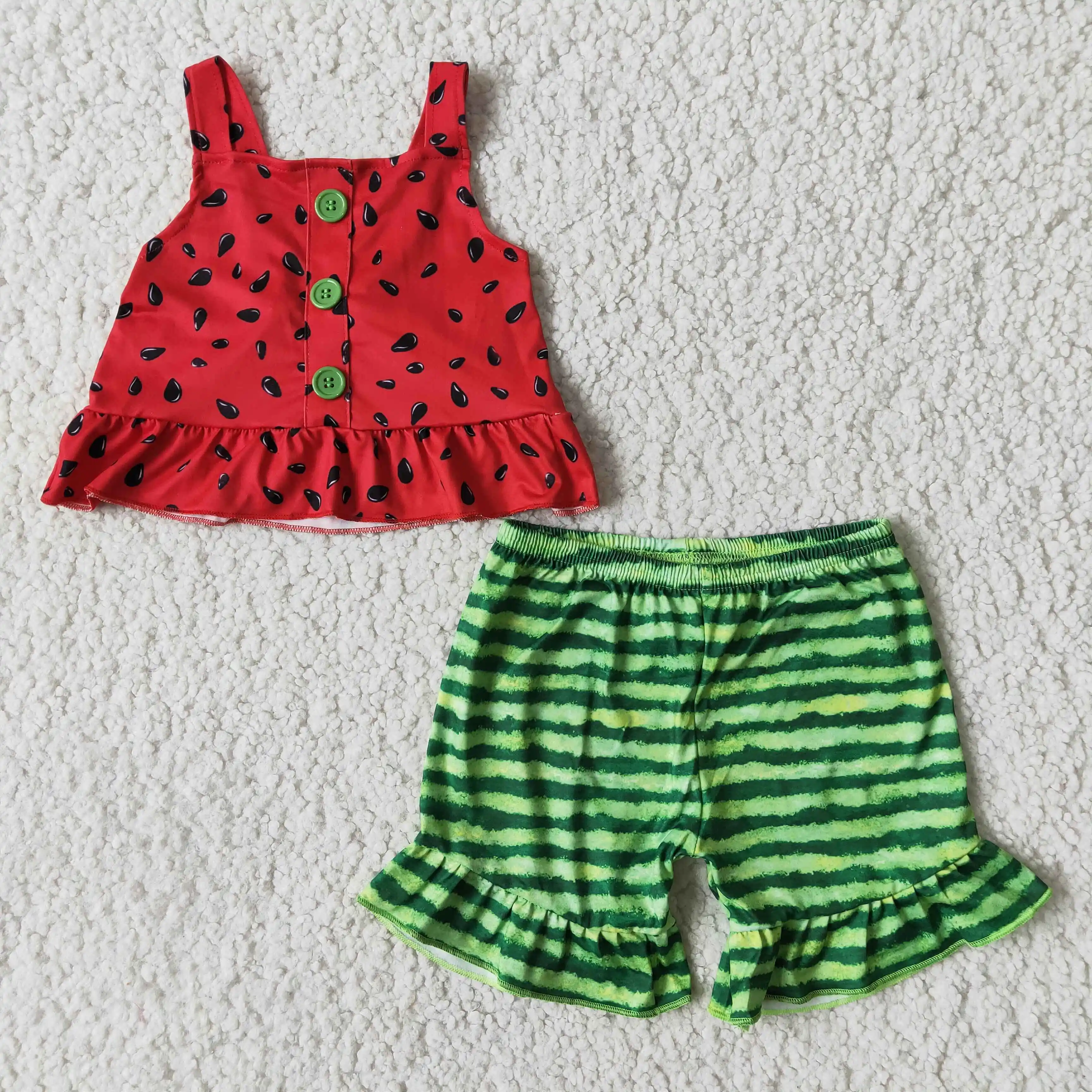 Boutique new Sleeveless Crop Button Watermelon Style girls ruffle shorts wholesale hot baby girl's clothing set
Boutique new Sleeveless Crop Button Watermelon Style girls ruffle shorts wholesale hot baby girl's clothing set