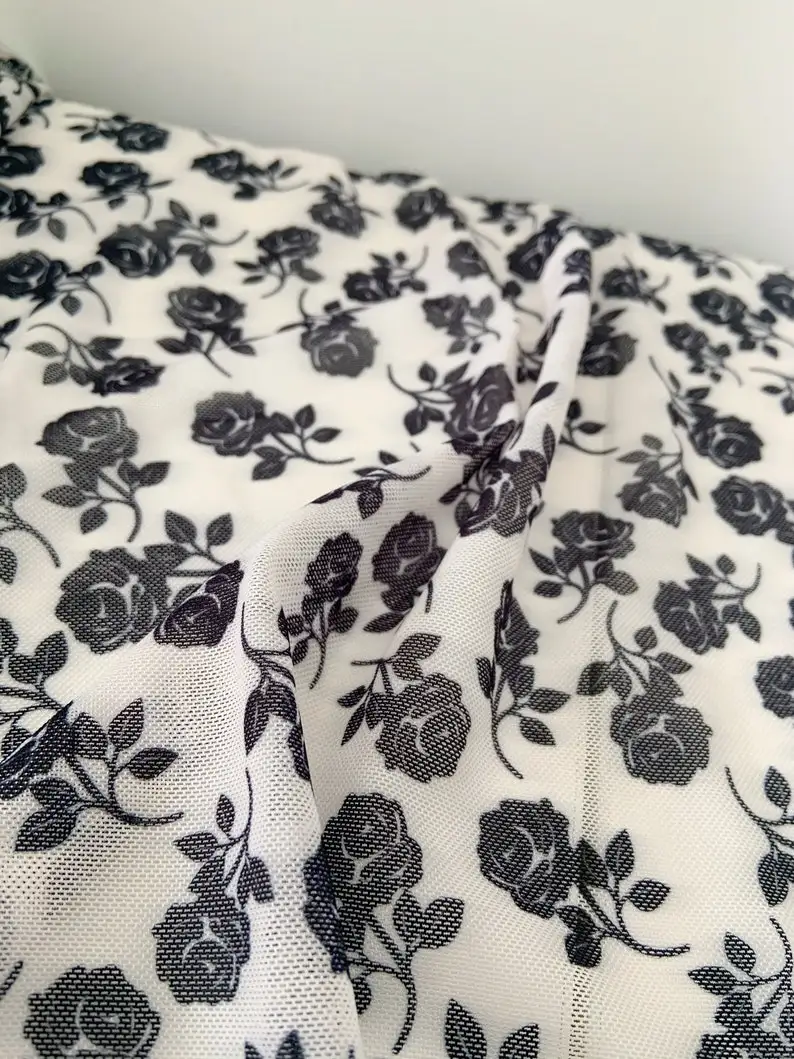 4 way Stretch Printed Tulle Fabric With Black Roses, Power Mesh Fabric, Elastic Tulle Fabric
4 way Stretch Printed Tulle Fabric With Black Roses, Power Mesh Fabric, Elastic Tulle Fabric
