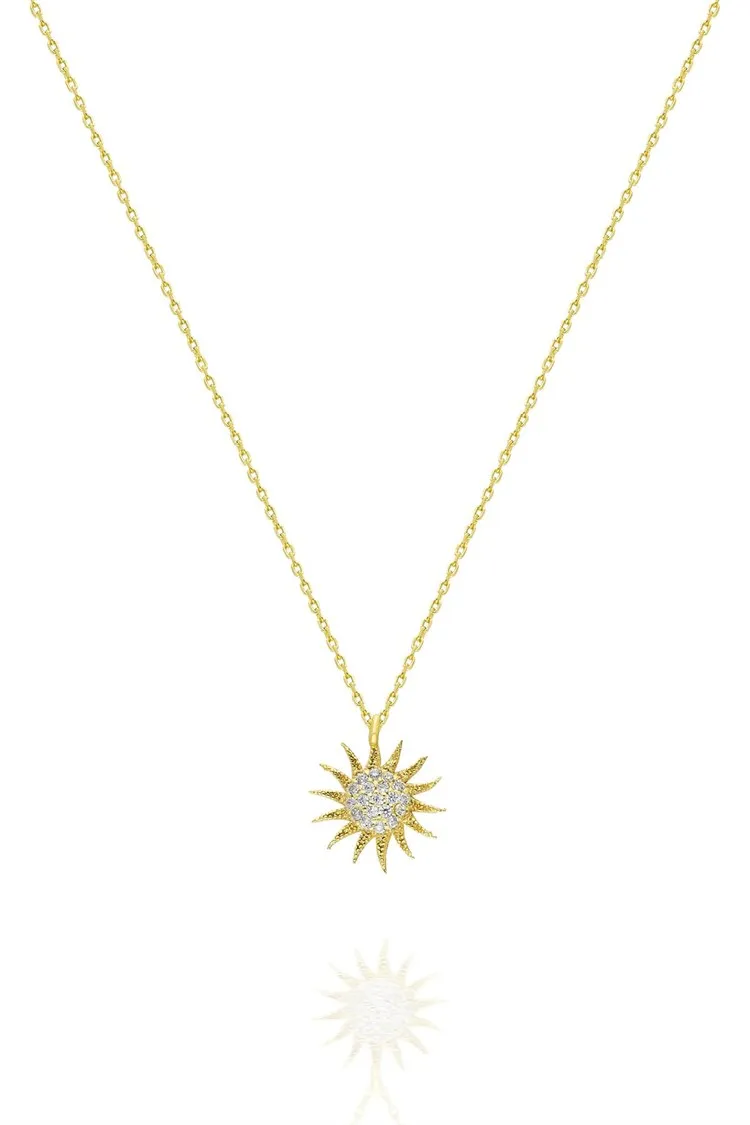 925 Sterling Silver Sun Necklace with White Zircon Stone and Gold Plated for Women
925 Sterling Silver Sun Necklace with White Zircon Stone and Gold Plated for Women
