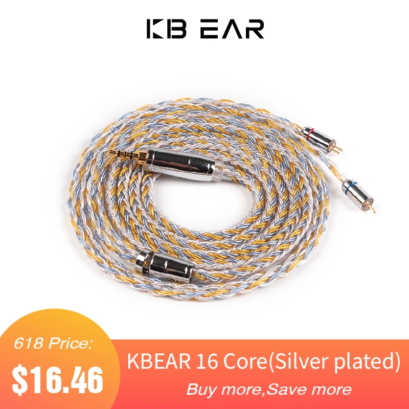 KBEAR 16 core посеребренный кабель с 2 5/3 5/4 4 для наушников KB06 C10 ZS10 лампа указателя V90 BA5