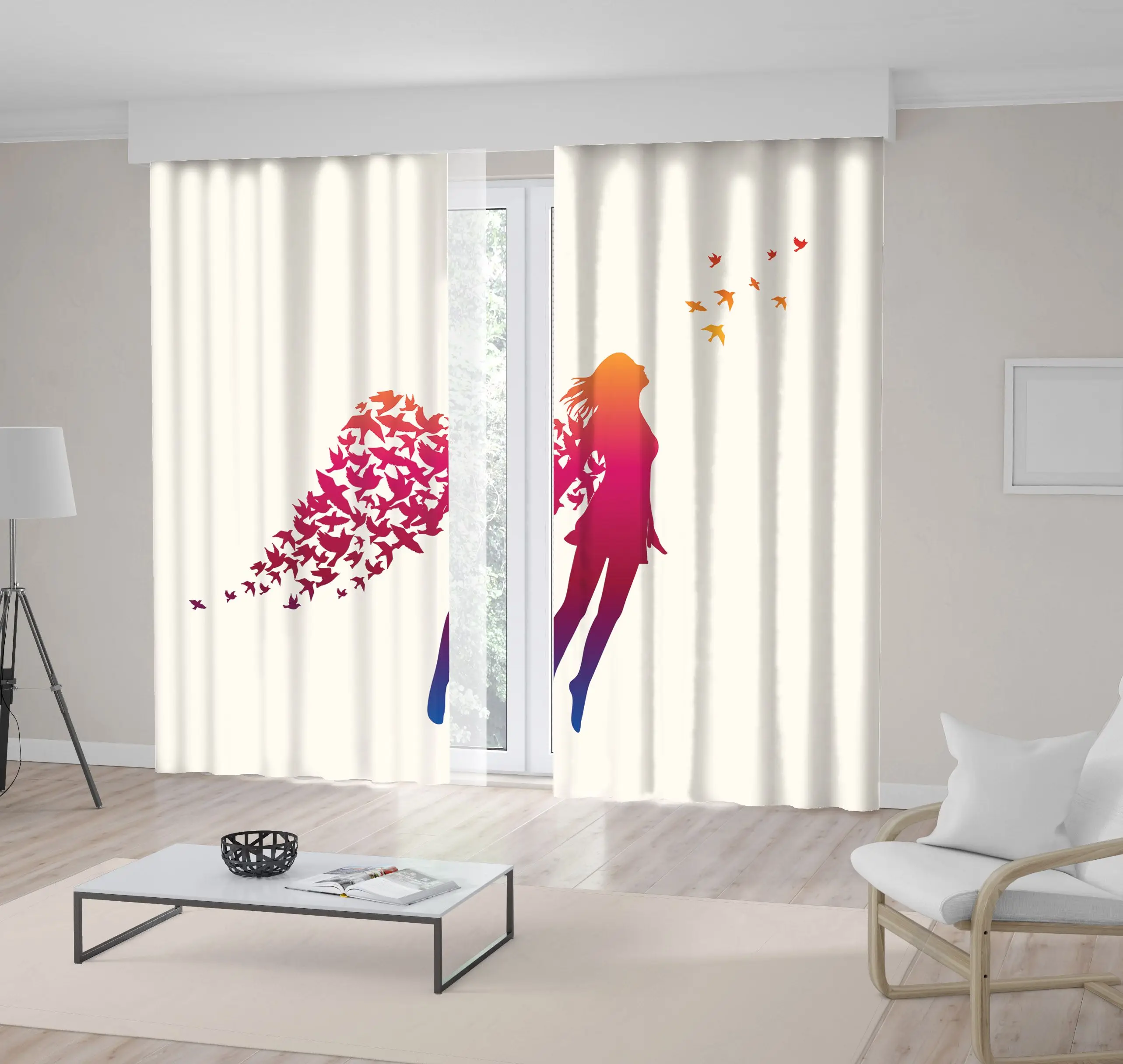 Curtain Girl of Swarm with Flying Birds Wings Cheerful Dreamy Creative Orange Fuchsia Blue Artwork Print
Curtain Girl of Swarm with Flying Birds Wings Cheerful Dreamy Creative Orange Fuchsia Blue Artwork Print