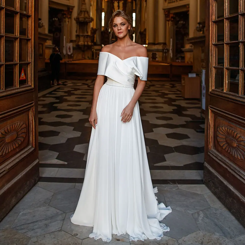 13242#Off-Shoulder A-Line Wedding Dresses Backless Cap Sleeves Civil Chic Strapless Chiffon Sweep Train Wedding Bridal Gown
13242#Off-Shoulder A-Line Wedding Dresses Backless Cap Sleeves Civil Chic Strapless Chiffon Sweep Train Wedding Bridal Gown