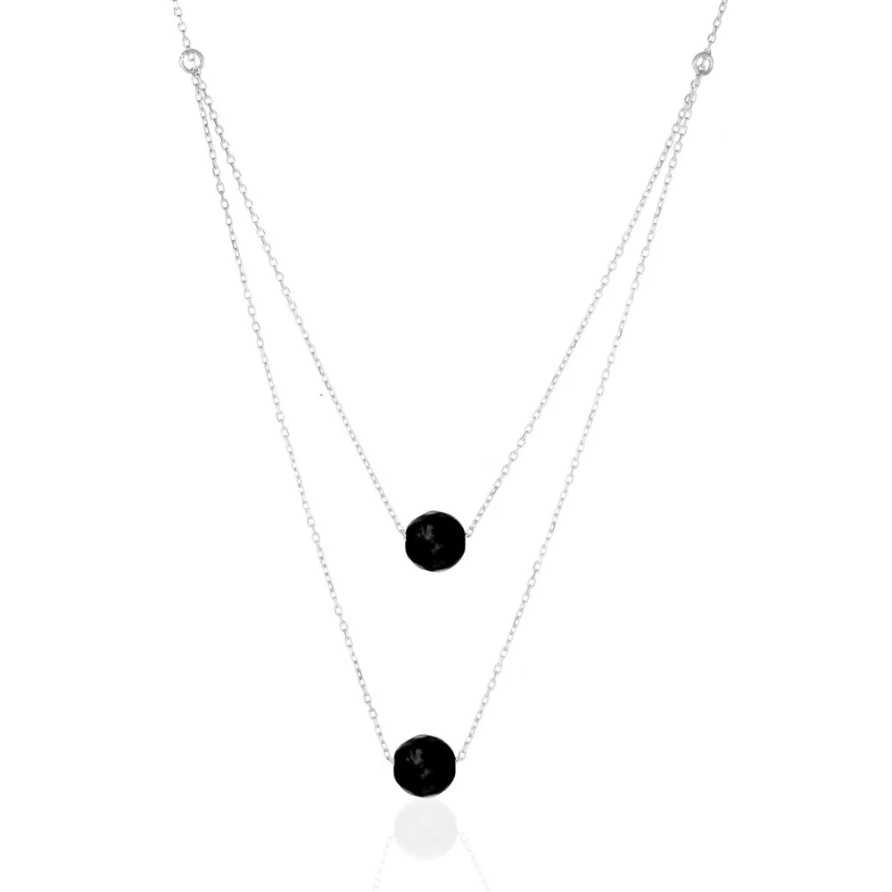 

Кулон ожерелье ювелирные изделия 925 пробы Серебряный двойной слой Оникс Камень с длинной цепочкой 50 см