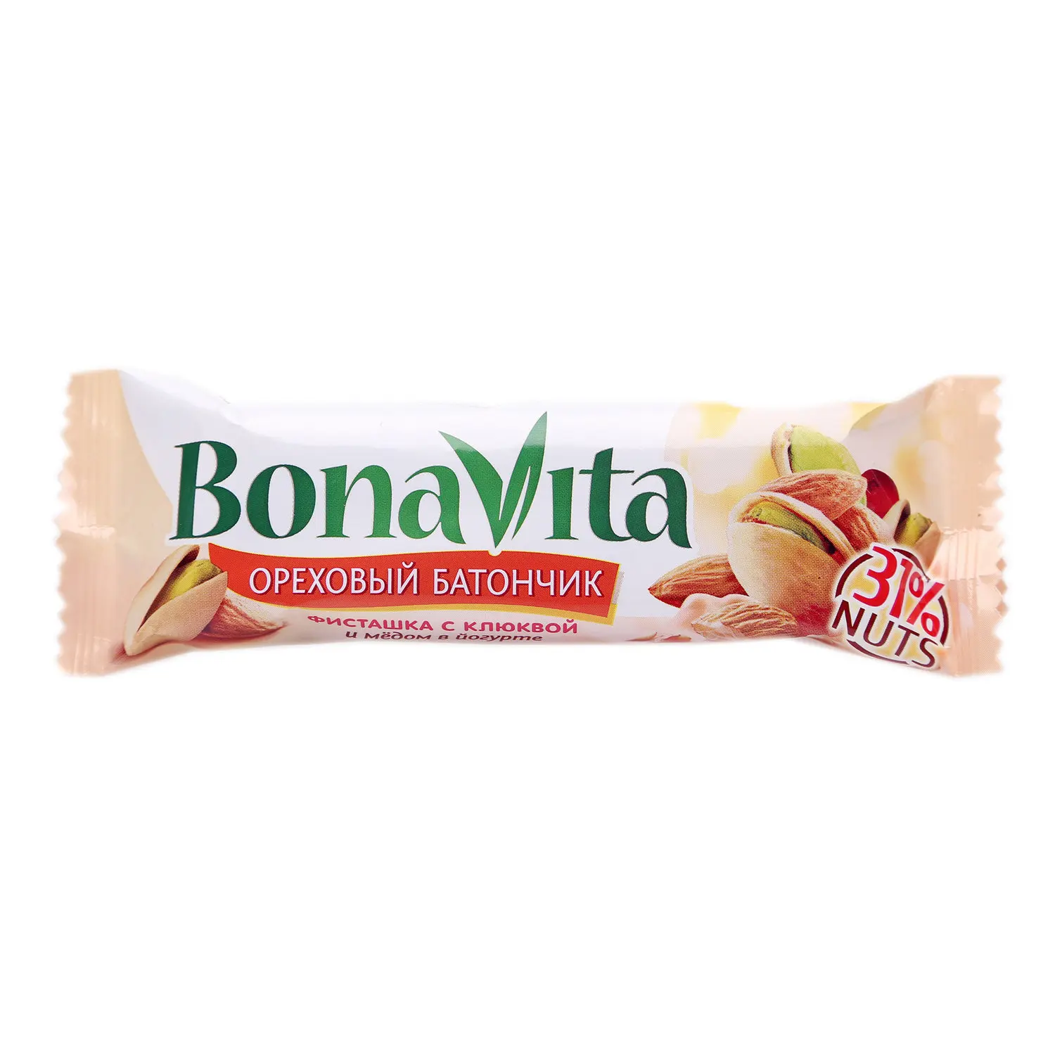 Ореховый батончик - фисташка с клюквой и медом в йогурте ТМ Bonavita (Бонавита) |