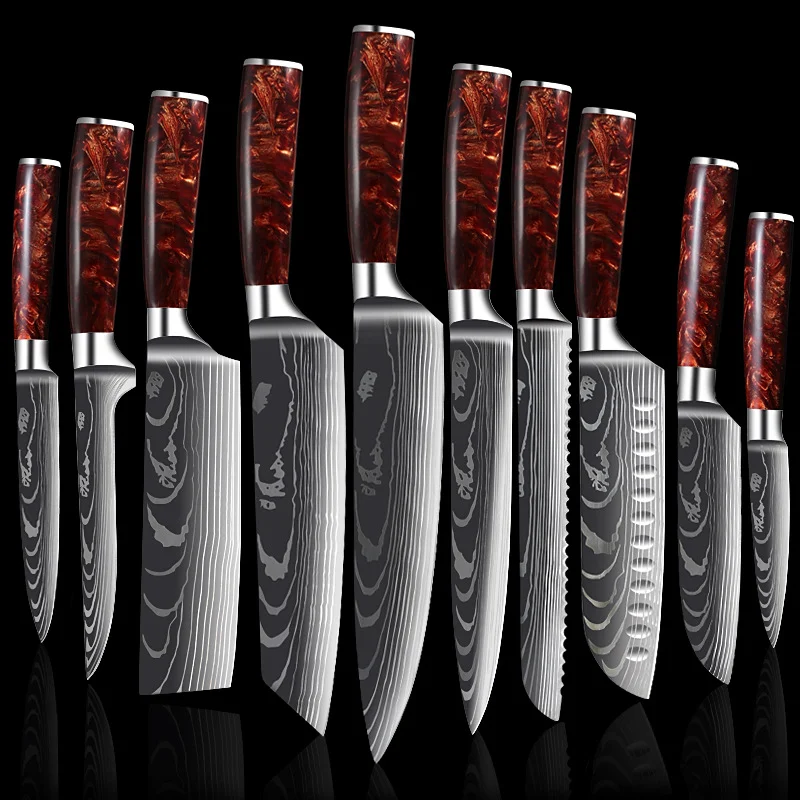 High Quality Red Resin Handle Damascus Laser Pattern Set Kitchen Knife Santoku Cleaver High Carbon Stainless Steel Peeling Steak Slicer Utility Boning Knife Japanesse Chinese Knife Line Meat Chef's Kitchen Knife
High Quality Red Resin Handle Damascus Laser Pattern Set Kitchen Knife Santoku Cleaver High Carbon Stainless Steel Peeling Steak Slicer Utility Boning Knife Japanesse Chinese Knife Line Meat Chef's Kitchen Knife