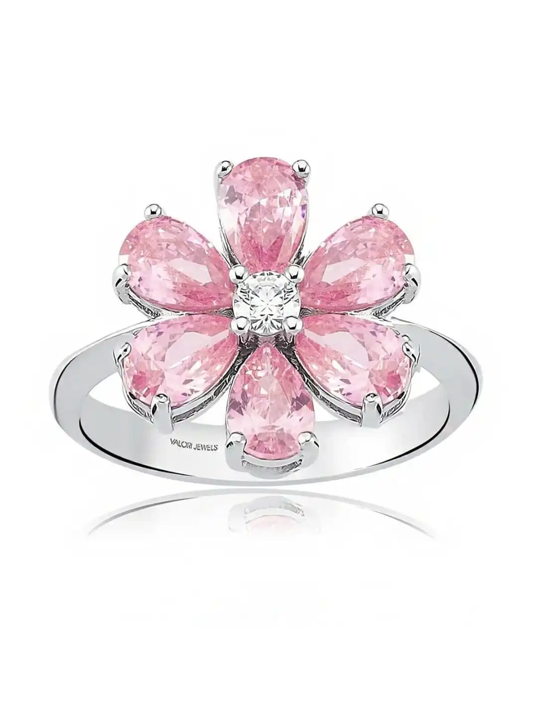 Valori Jewels 2 Carat Zircon Pink Drop Stone, Forget-Me-Not Flower Sterling Silver Ring.
Valori Jewels 2 Carat Zircon Pink Drop Stone, Forget-Me-Not Flower Sterling Silver Ring.