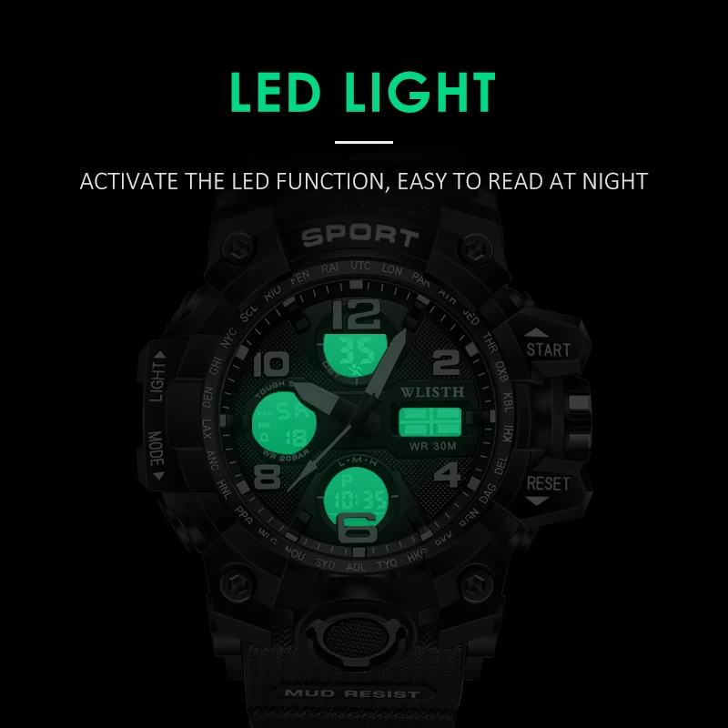 WLISTH Men's Watch Large Dial Electronic Watch Dual Display Luminous Suitable Waterproof Anti-Fall for Outdoor Sports 3 Colors
WLISTH Men's Watch Large Dial Electronic Watch Dual Display Luminous Suitable Waterproof Anti-Fall for Outdoor Sports 3 Colors