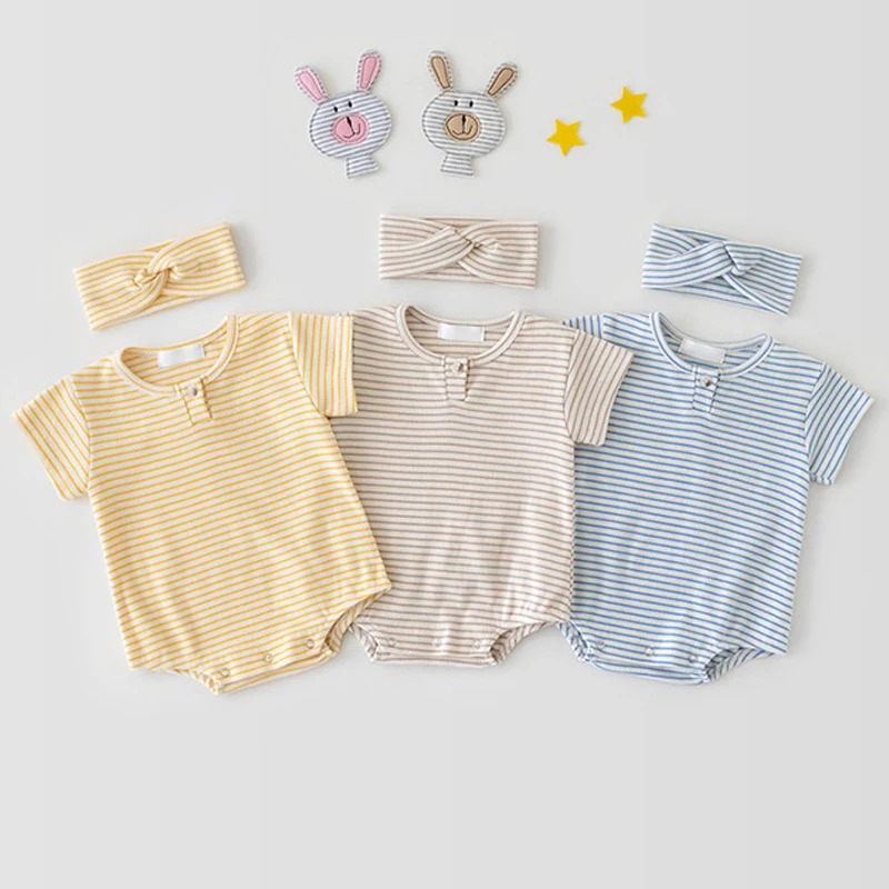 3M-3T Summer Cotton Children Bodysuit Short Sleeve Infant Baby Girls Boys Clothes Jumpsuit Stripe Baby Romper Headband 2PC Sets
3M-3T Summer Cotton Children Bodysuit Short Sleeve Infant Baby Girls Boys Clothes Jumpsuit Stripe Baby Romper Headband 2PC Sets