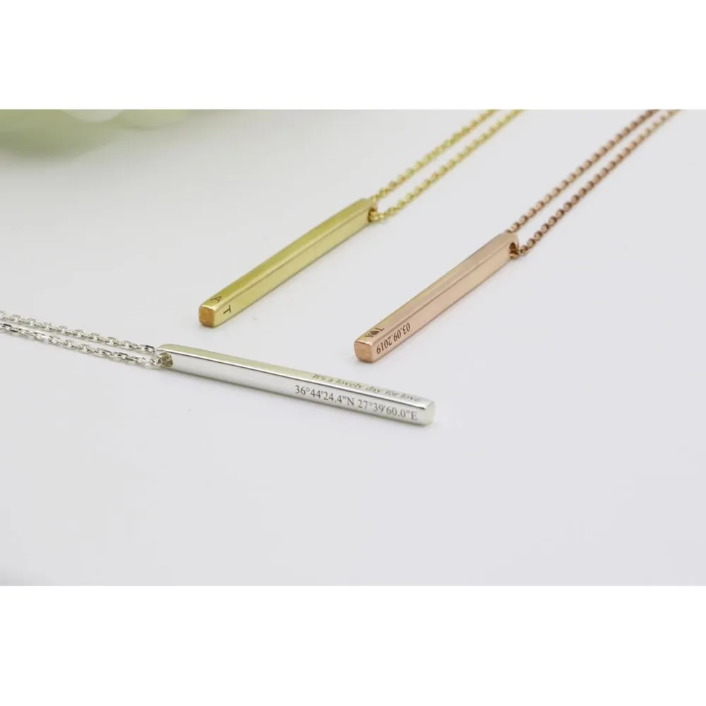 

Custom Vertical Name Necklace, Vertical Bar Necklace, Engraved Bar Necklace, 4 Sides Gold Bar Necklace, Valentine's Day Gift