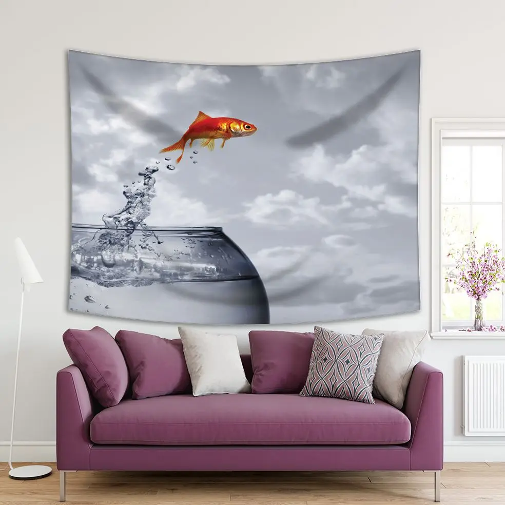 Tapestry Goldfish Jumping out of the Water of Gray Cloudy Sky Fishbowl Photo Printed
Tapestry Goldfish Jumping out of the Water of Gray Cloudy Sky Fishbowl Photo Printed