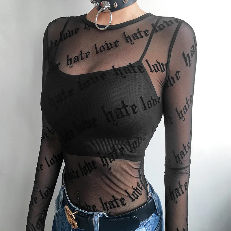 Shimai Sexy Women Mesh T-Shirts See-Through Perspective Tshirt Letter Printed O Neck Transparent Long Sleeve T Shirt Tops Women
Shimai Sexy Women Mesh T-Shirts See-Through Perspective Tshirt Letter Printed O Neck Transparent Long Sleeve T Shirt Tops Women