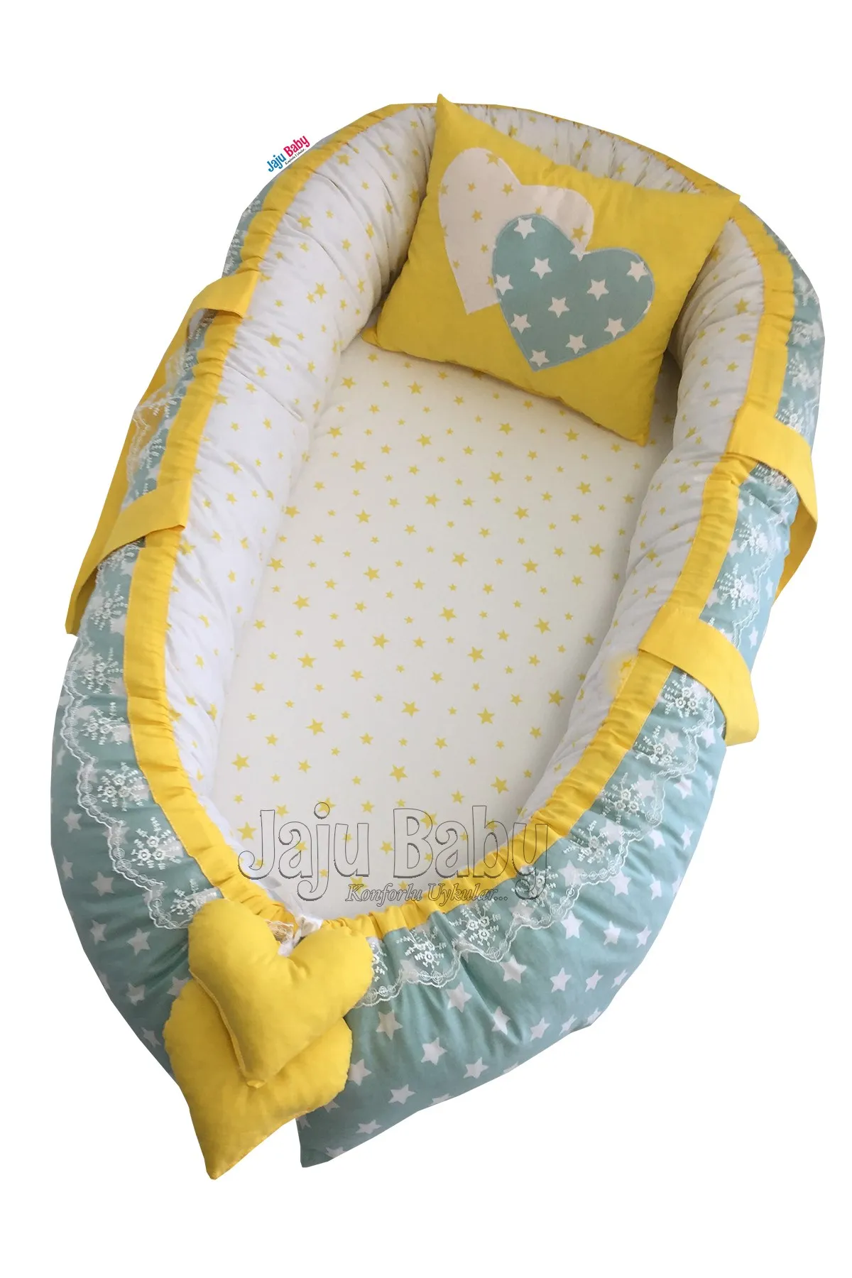 

Jaju Baby Handmade, Green Star Luxury Orthopedic Baby Bed Babynest Special Design 100x60 Portable Crib Travel Bed Newborn