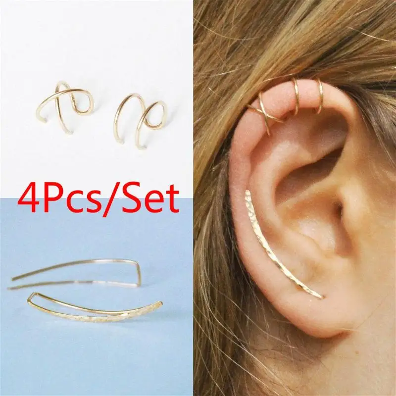 4pcs/Set Modern Minimalist Long Ear Cuff Climber Hammered Double Cross Earrings Send Girlfriend Gifts
4pcs/Set Modern Minimalist Long Ear Cuff Climber Hammered Double Cross Earrings Send Girlfriend Gifts