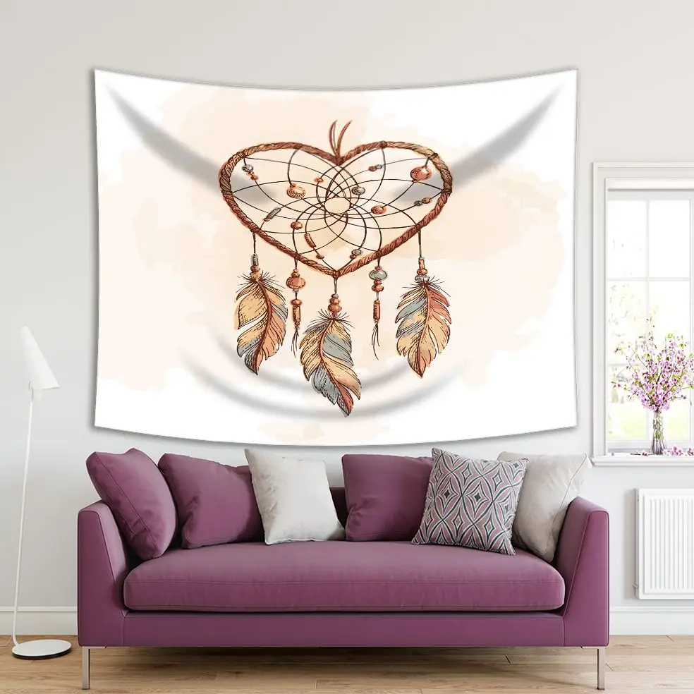 Tapestry Dreamcatcher Feathers Beads in Heart Shape Ethnic Boho Colorful Romantic Brown Gray Artwork Print
Tapestry Dreamcatcher Feathers Beads in Heart Shape Ethnic Boho Colorful Romantic Brown Gray Artwork Print