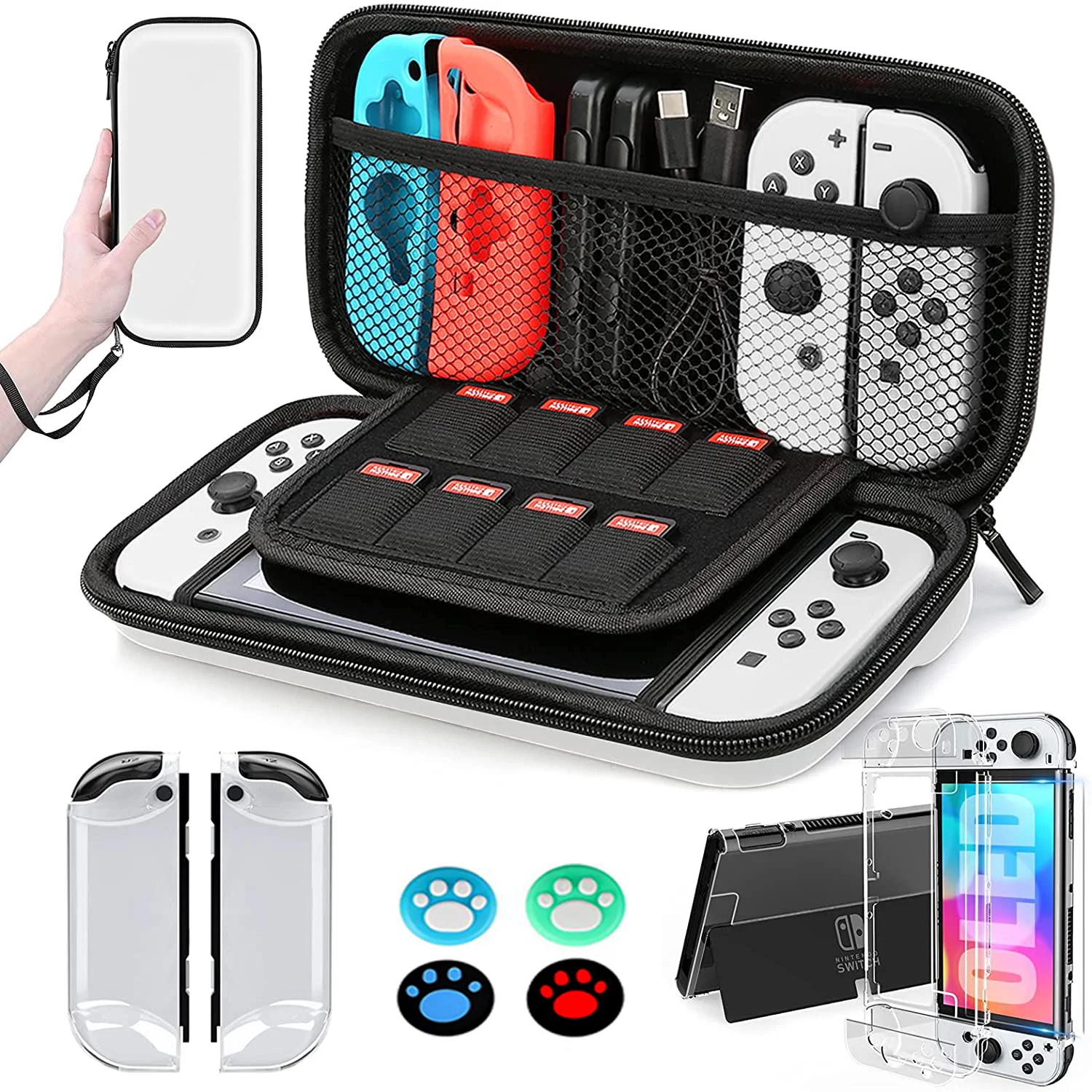 Switch OLED Model Carrying Case, 8 in 1 Accessories Kit for 2021 Nintendo Switch OLED Model with Dockable Protective Case Cover
Switch OLED Model Carrying Case, 8 in 1 Accessories Kit for 2021 Nintendo Switch OLED Model with Dockable Protective Case Cover