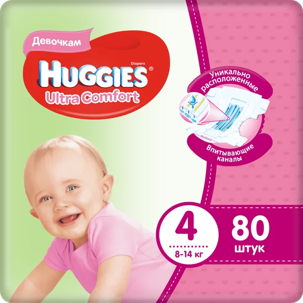 Подгузники для девочек Ultra Comfort (Ультра Комфорт) 4 (8-14 кг) 80 шт ТМ Huggies (Хаггис) | Мать