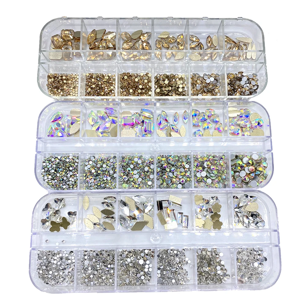 12Grids/Box Colorful Crystal Nail Art Rhinestones Glass Nail Stones Shiny Flatback Swarovsky for Nails 3D DIY Decoration
12Grids/Box Colorful Crystal Nail Art Rhinestones Glass Nail Stones Shiny Flatback Swarovsky for Nails 3D DIY Decoration