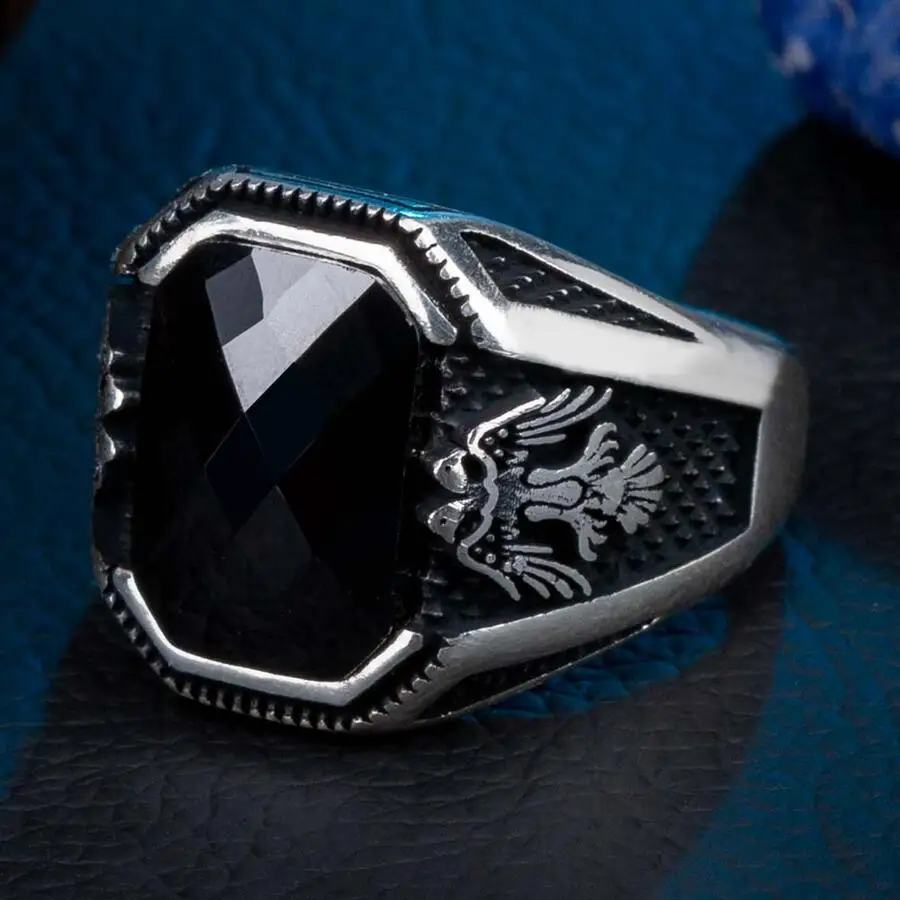 Silver Men Double Hawk Style Ring Faceted Black Zircon Gemstone Ring Animal Men Accessory Solid 925 Sterling Silver
Silver Men Double Hawk Style Ring Faceted Black Zircon Gemstone Ring Animal Men Accessory Solid 925 Sterling Silver