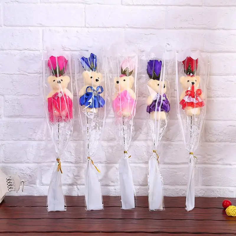 

1pcs little bear soap flower Rose Bath Body Flower Floral Soap Fake rose bouquets Valentines Gift Home Party Wedding Decoration