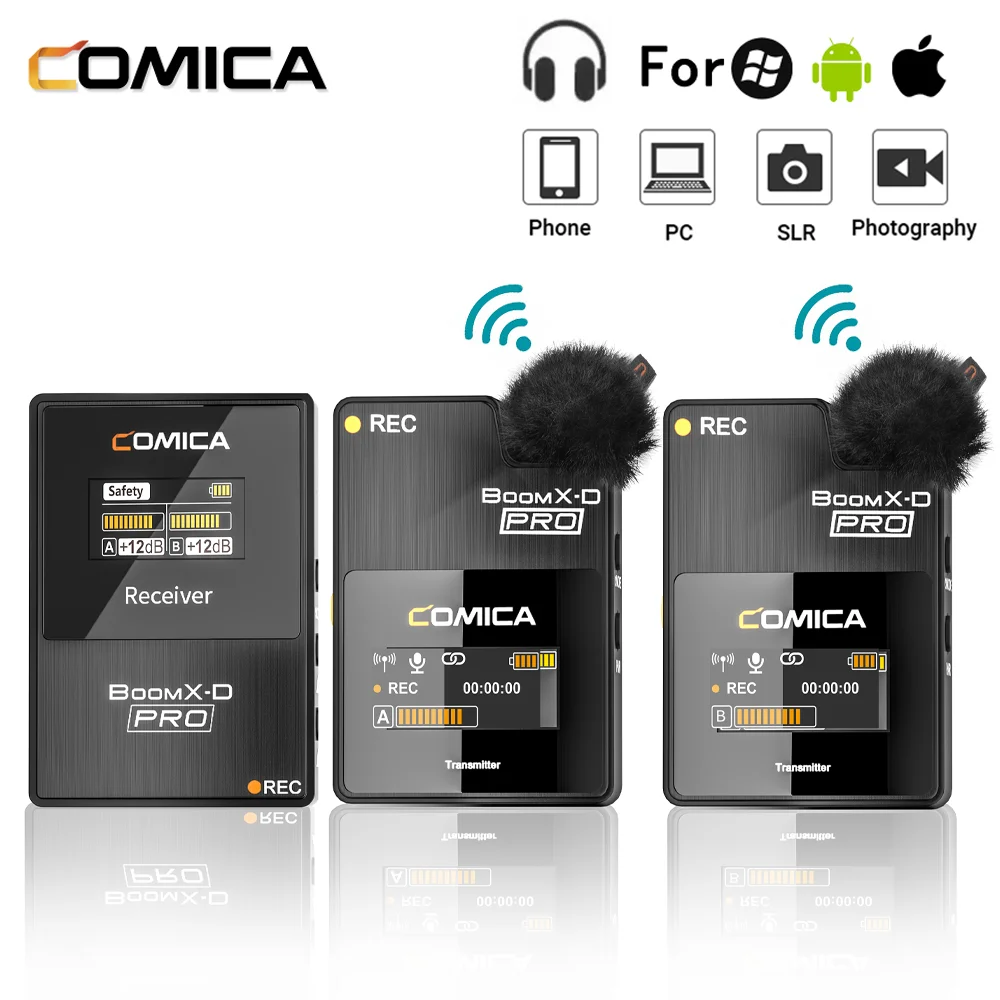 

Comica boomx d2 pro Wireless Lavalier Microphone Mic 2.4G Hz for DSLR camera smartphones iPone Android vs rode LARK 150 Duo