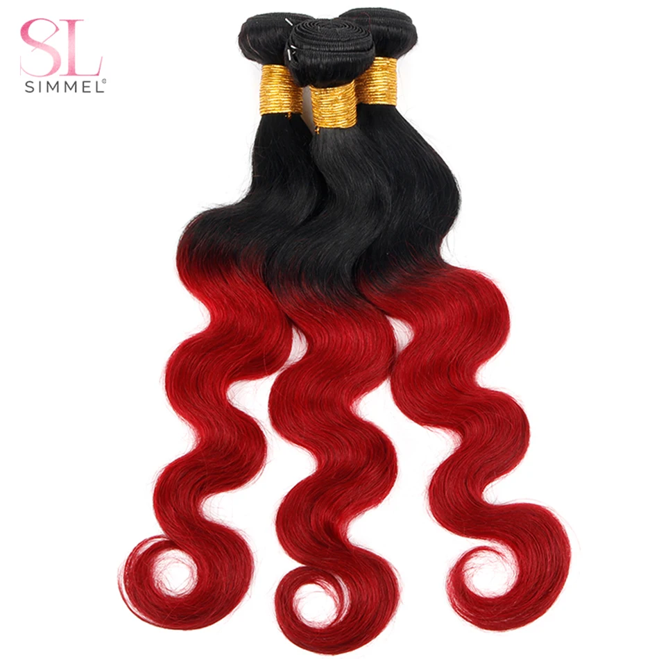 

Body Wave Brazilian Remy Human Hair Bundles T1B-Red 30Inch 10A Long Hair Extensions 1/3/4 Double Weft Deals Weave Bundle SIMMEL