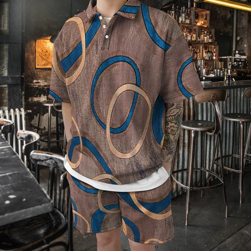 Summer New Fashion Suit Men's 3d Geometric Print Hawaiian Beach Lapel Polo Short-sleeved Five-point Pants Color Matching
Summer New Fashion Suit Men's 3d Geometric Print Hawaiian Beach Lapel Polo Short-sleeved Five-point Pants Color Matching